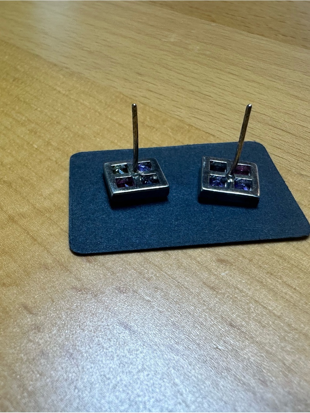 Multi-Color Square Stud Earrings - Sterling silver 925 stamped - Picture 2 of 3